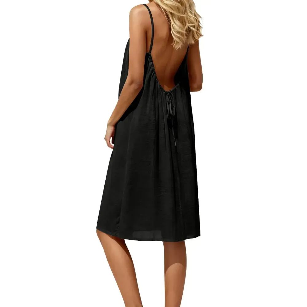 Women's Solid Color Cami Lounge Dress, Elegant Sleeveless Knee-Length Dress for Summer