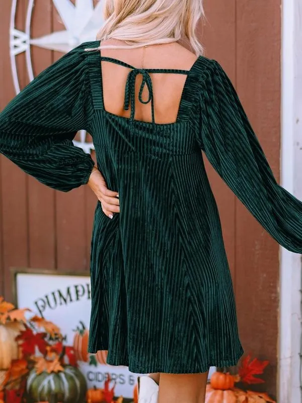 Women's Plain Bishop Sleeve Tie Back Square Neck Dress