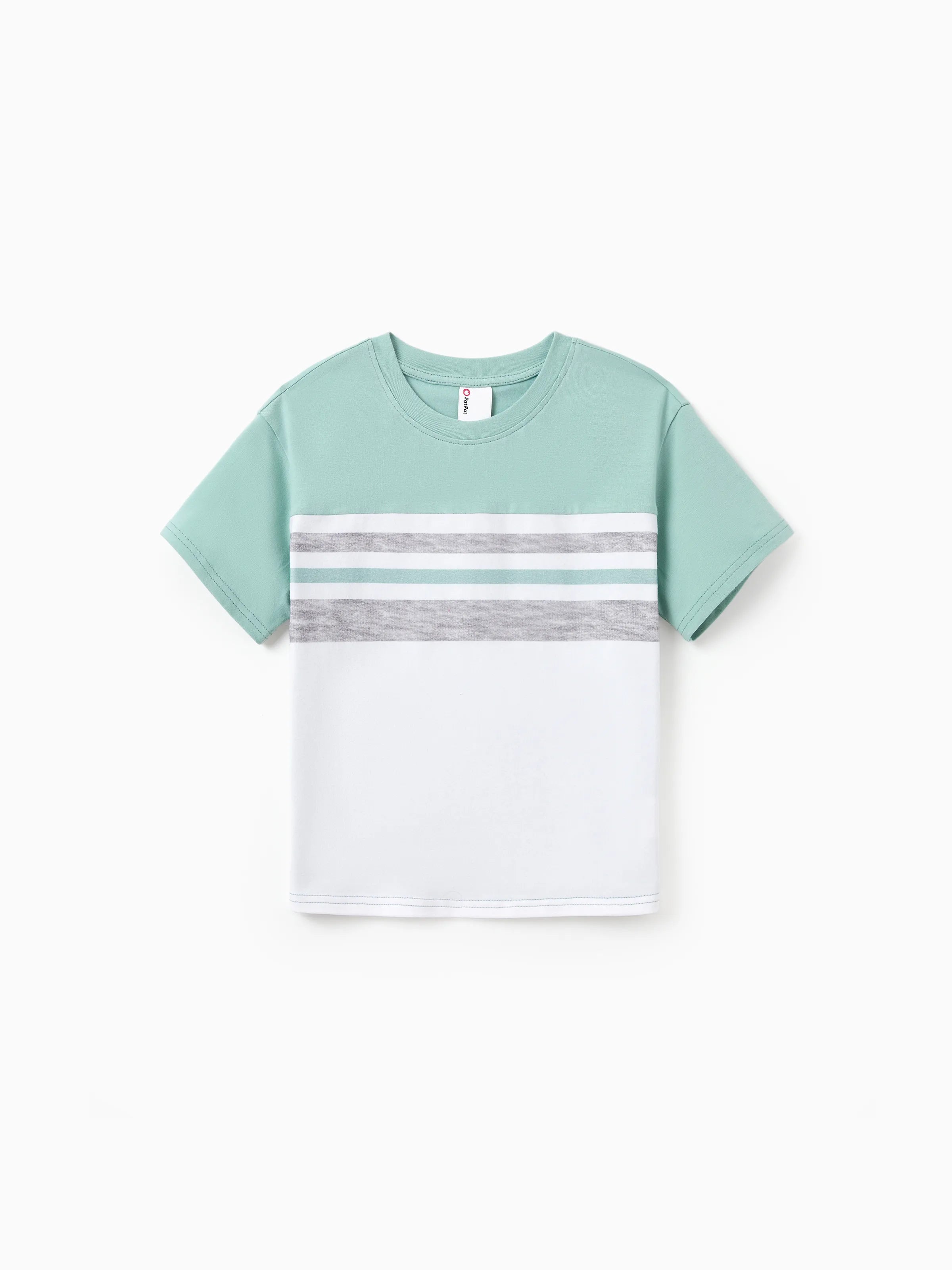 Family Matching T-Shirt & Dress Set Polka Dot Puff-sleeve Dress for Mom, Daughter & Baby, Color Block Cotton Tee for Dad & Son, Perfect for Family Outings & Photos Light Green