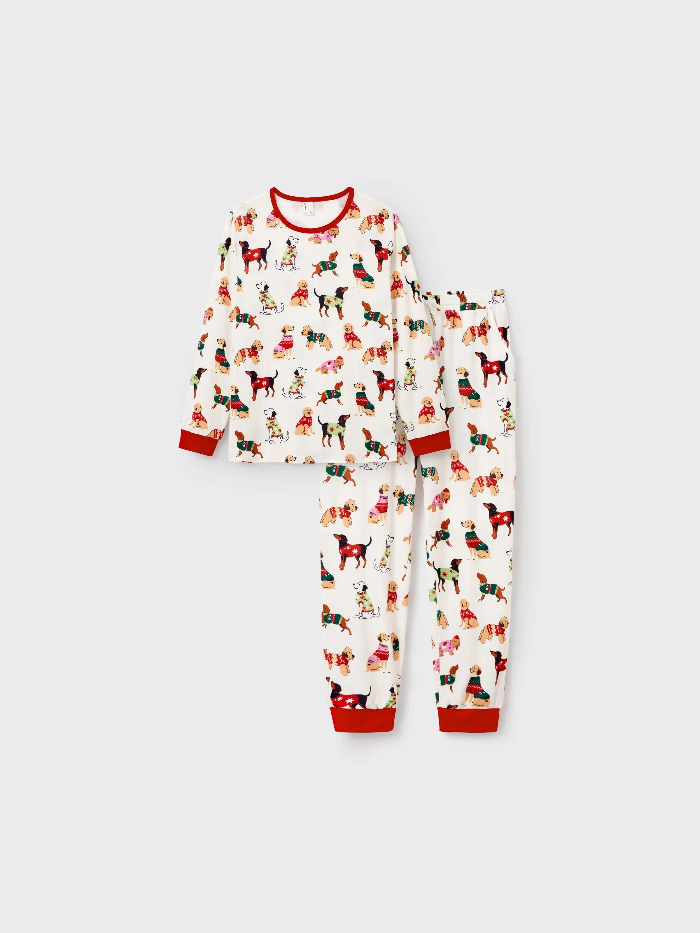 Christmas Matching Family Pajamas Set Various Dog Print PJS with Christmas Socks Apricot