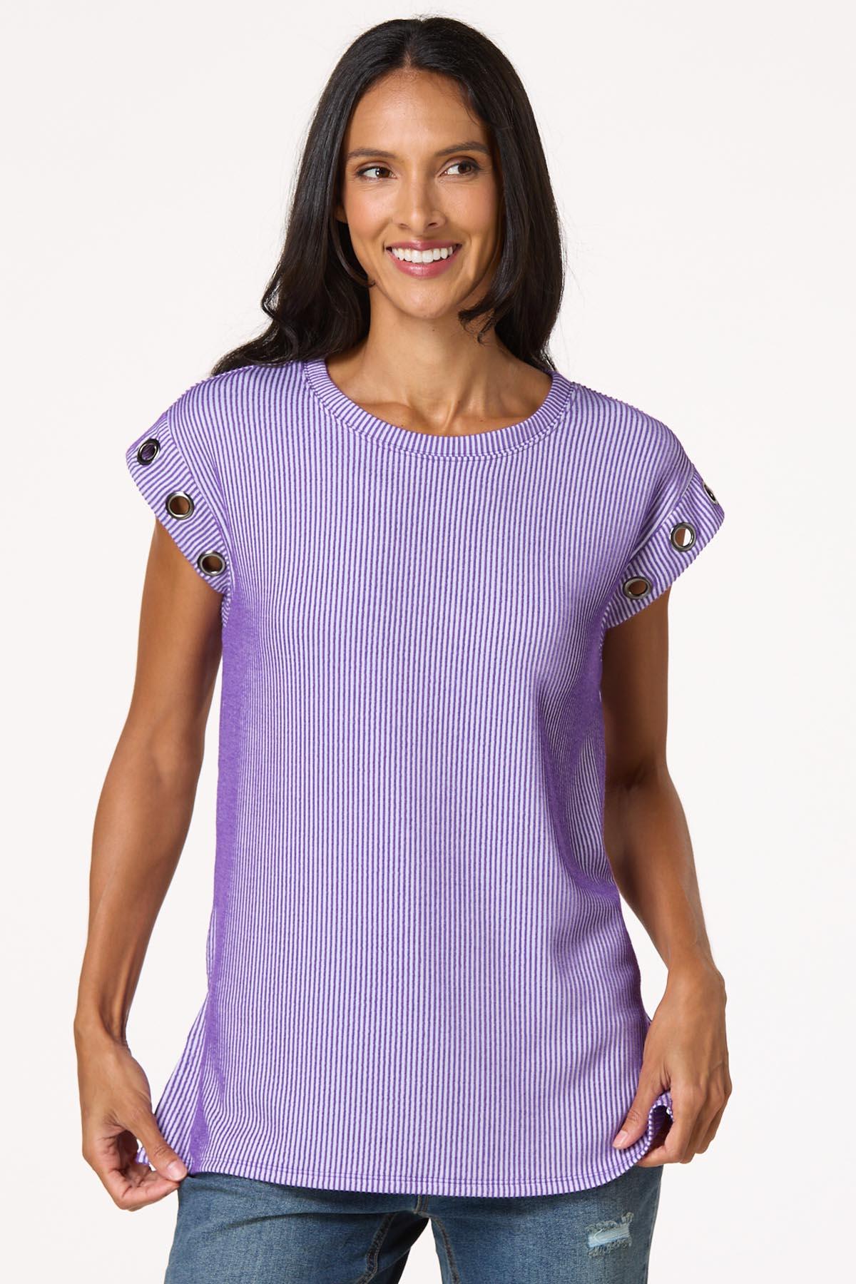 Stripe Grommet Sleeve Top