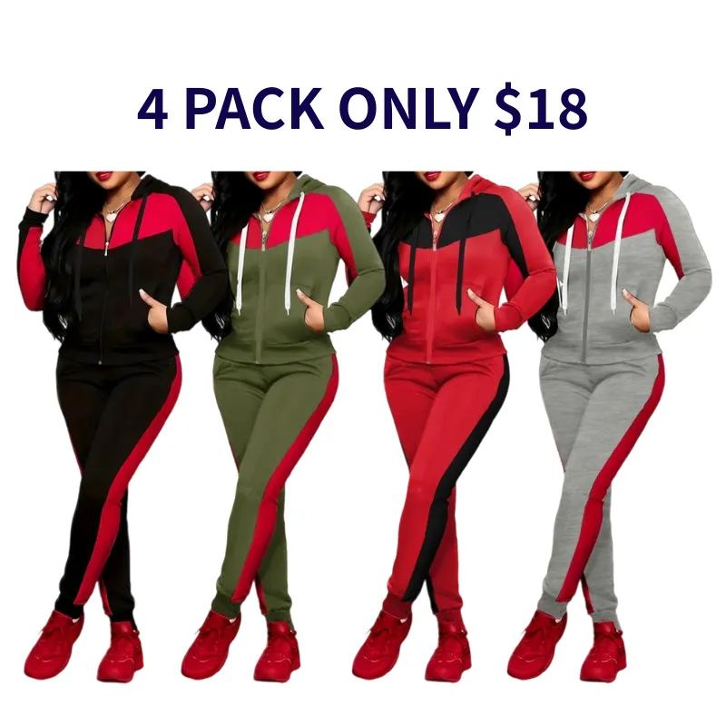 Two-piece Set Women's Colorblock Zip Up Hoodie & Pocket Pants