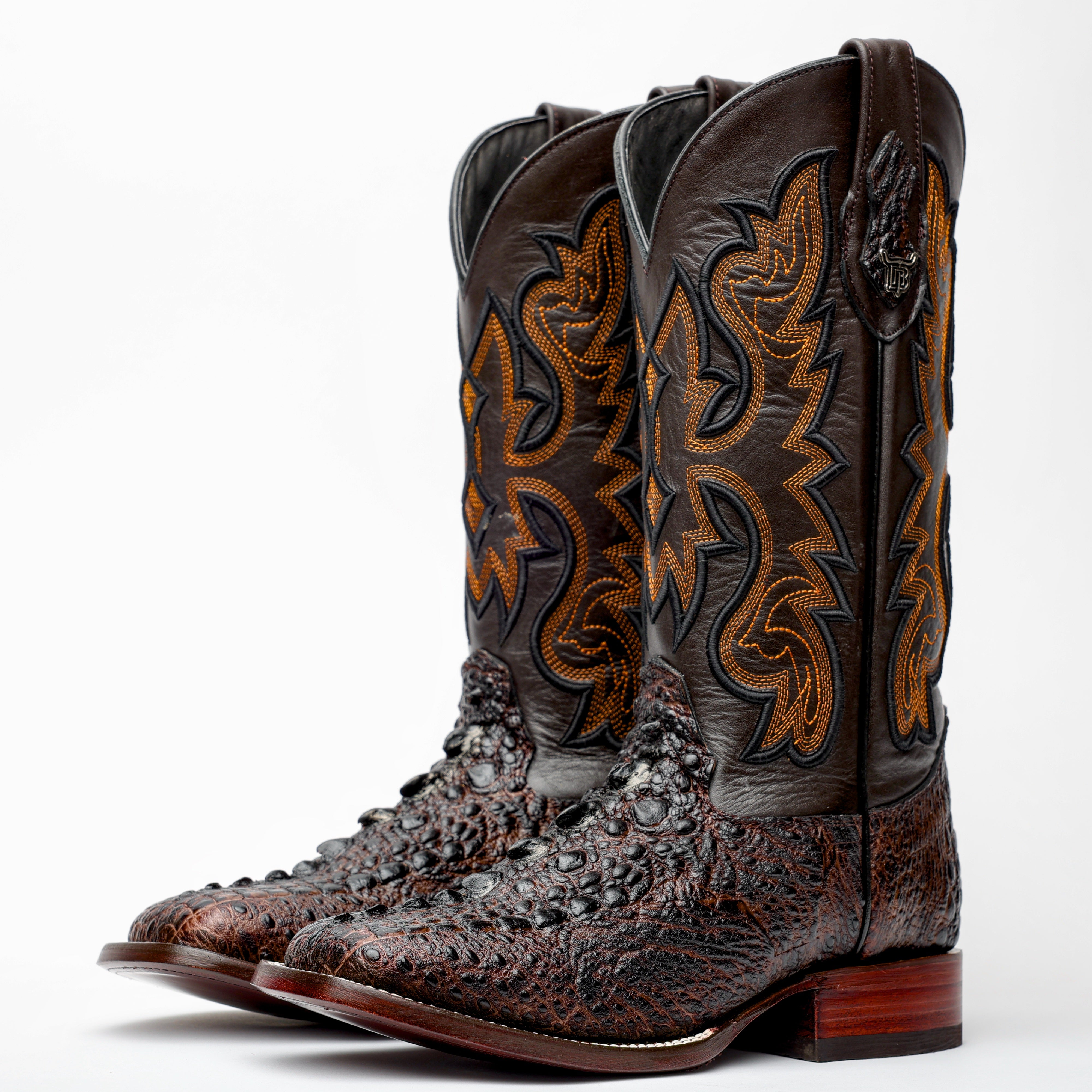 Chocolate Brown Snapping Turtle Leather Boots - Square Toe