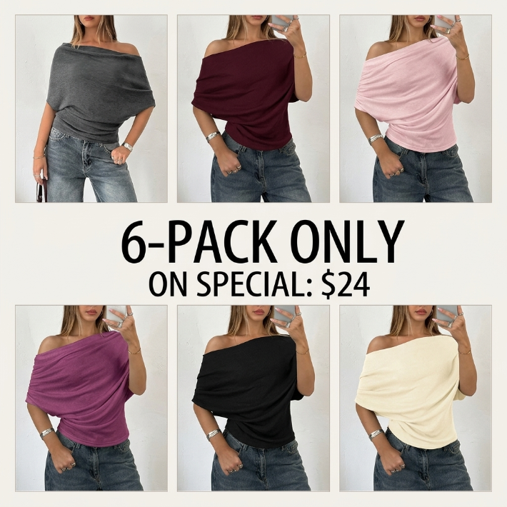 Chic Asymmetrical Shoulder Knit Top