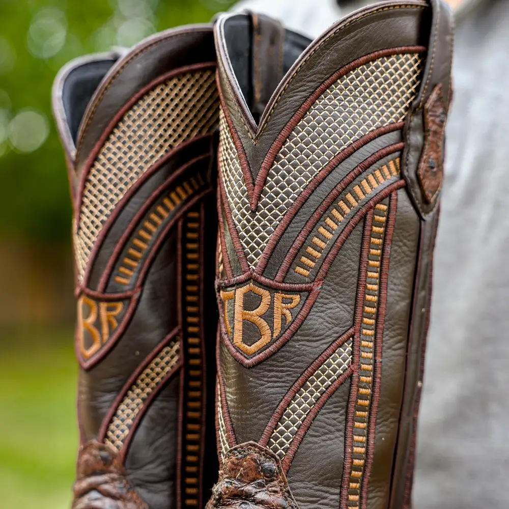 Chocolate Brown Ostrich Leather Boots - Square Toe