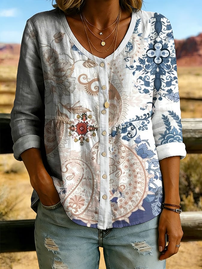 Women's Vintage Western Print Shirt