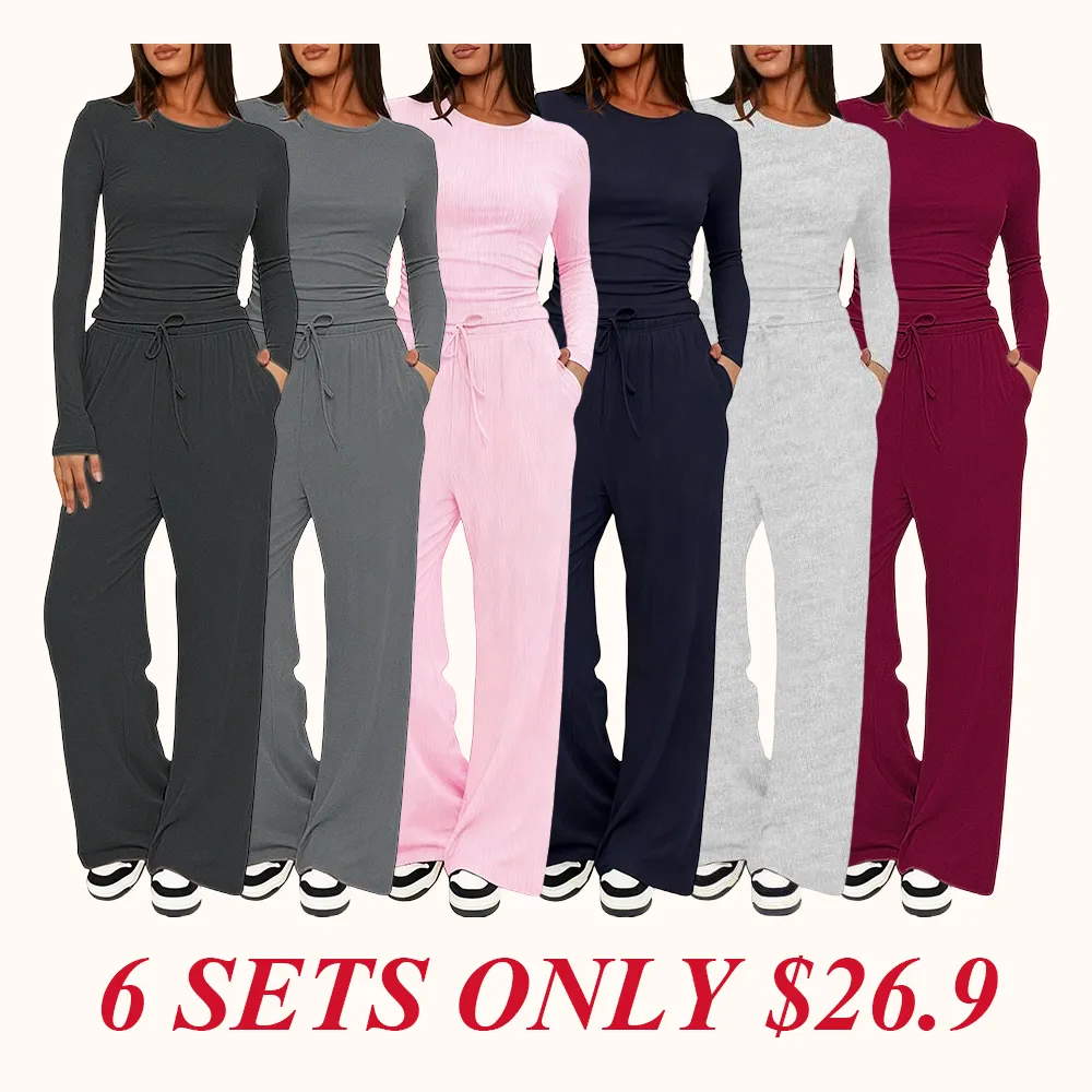 Women's Solid Ruched Drawstring Loungewear Set