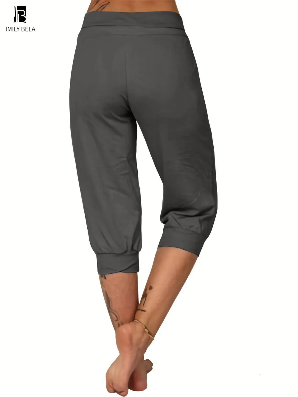 Women's Plain Drawstring Waist Capris Pants, Casual Pocket Trousers for Daily Wear