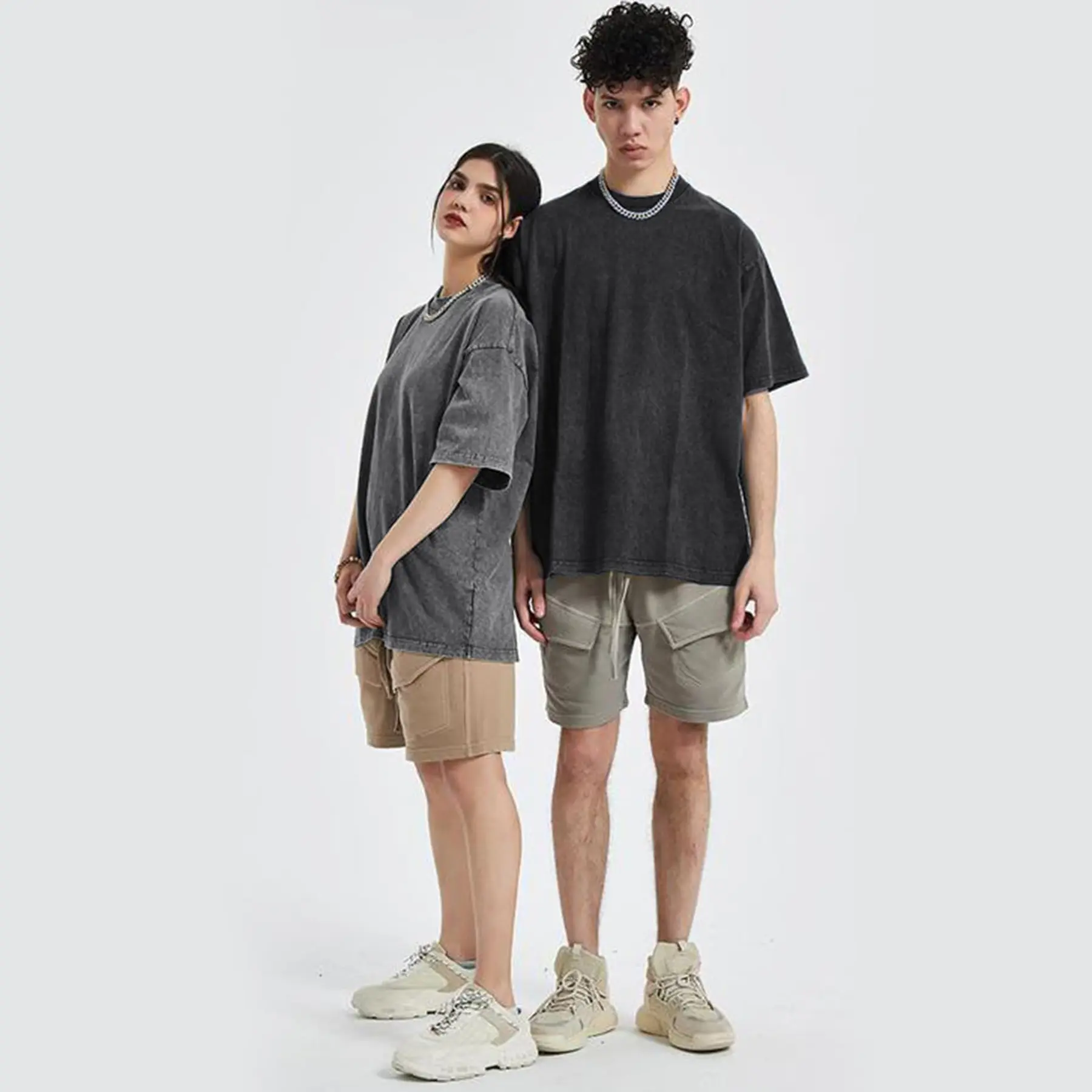 Women's Oversized T Shirts Acid Wash Cotton Crew Neck Half Short Sleeve Summer Unisex Tees Casual Loose Fit Solid Streetwear Comfortable Tops Basic Womenswear Plain Tshirt