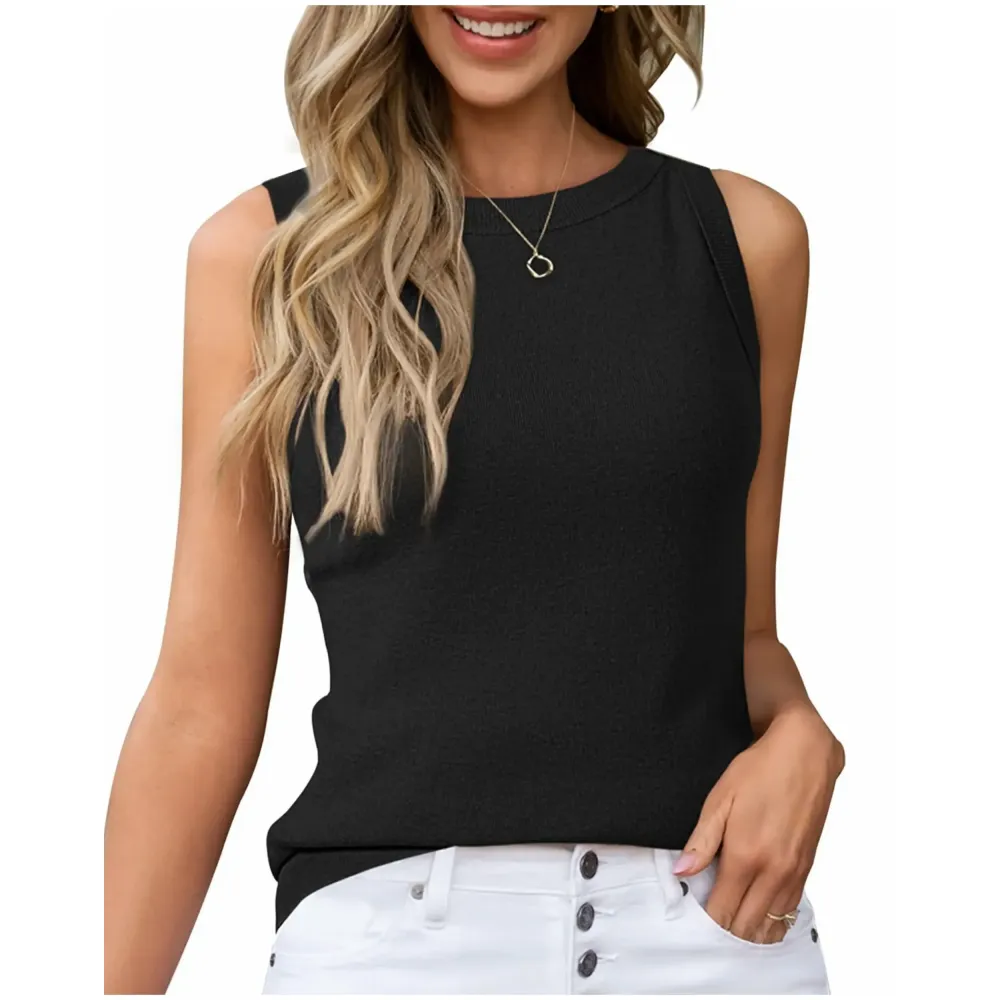 Womens Tank Tops Spring Summer Sleeveless Crew Neck Soft Sweater