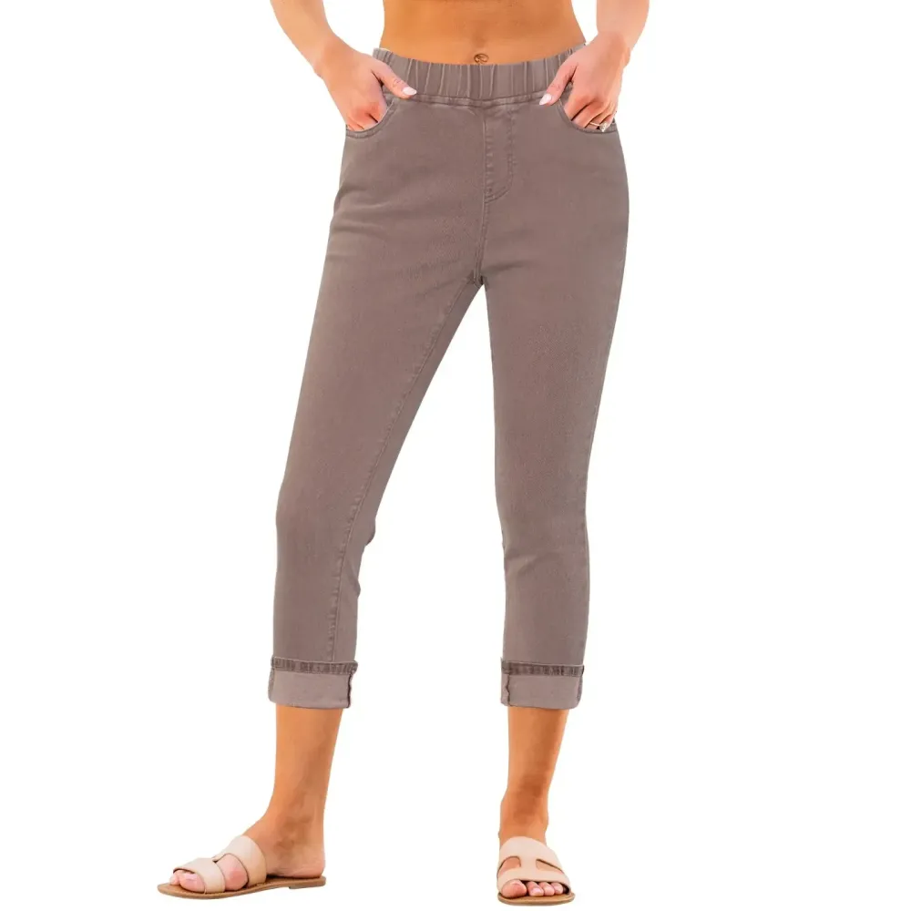 Women High Waisted Skinny Capri Pants Trendy Stretch Denim Cropped Jeans