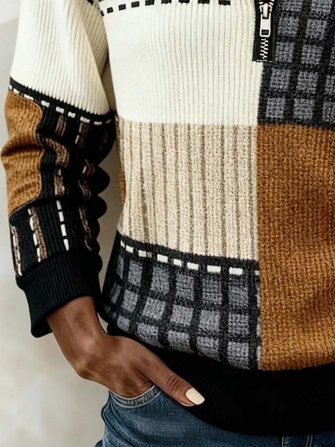 Women'S Casual Color Block Printed Pullover Sweatshirt