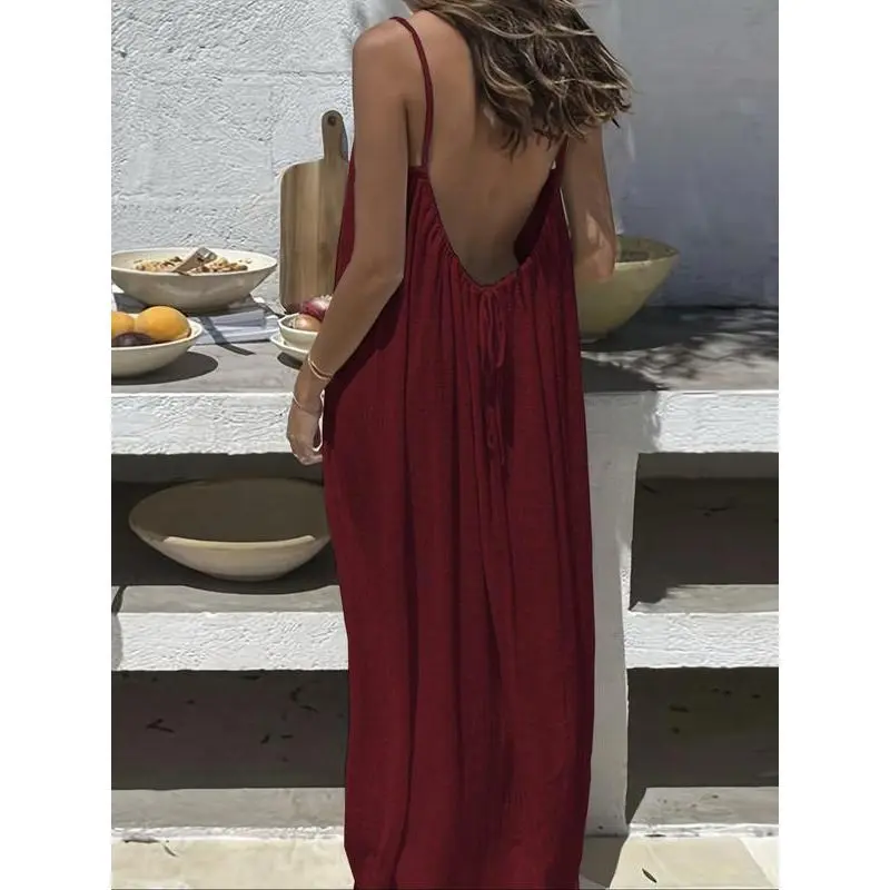 💥DON'T MISS OUT!⏰Women's Solid Cami Dress - Sleeveless Long Lounge & Sleepwear🔥Final Day Clearance!🛒