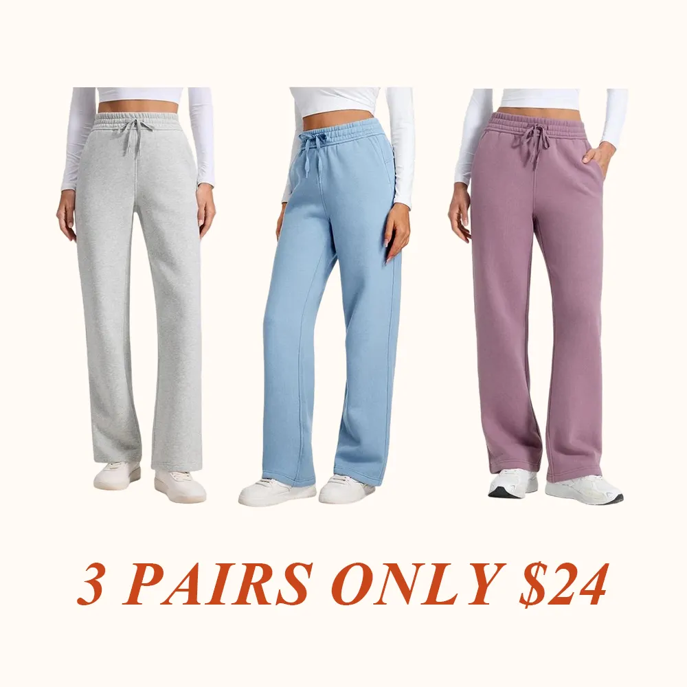 Cotton Fleece Lined Sweatpants Women Straight Leg Casual Lounge Sweat Pants