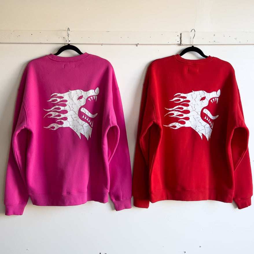 OVERSIZED LUX WAR WOLF CREW NECK - RED / WHITE