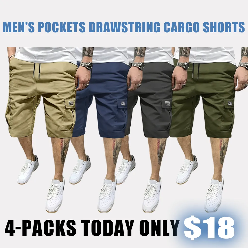 🔥8-PACK $24-Men's Pockets Drawstring Cargo Shorts
