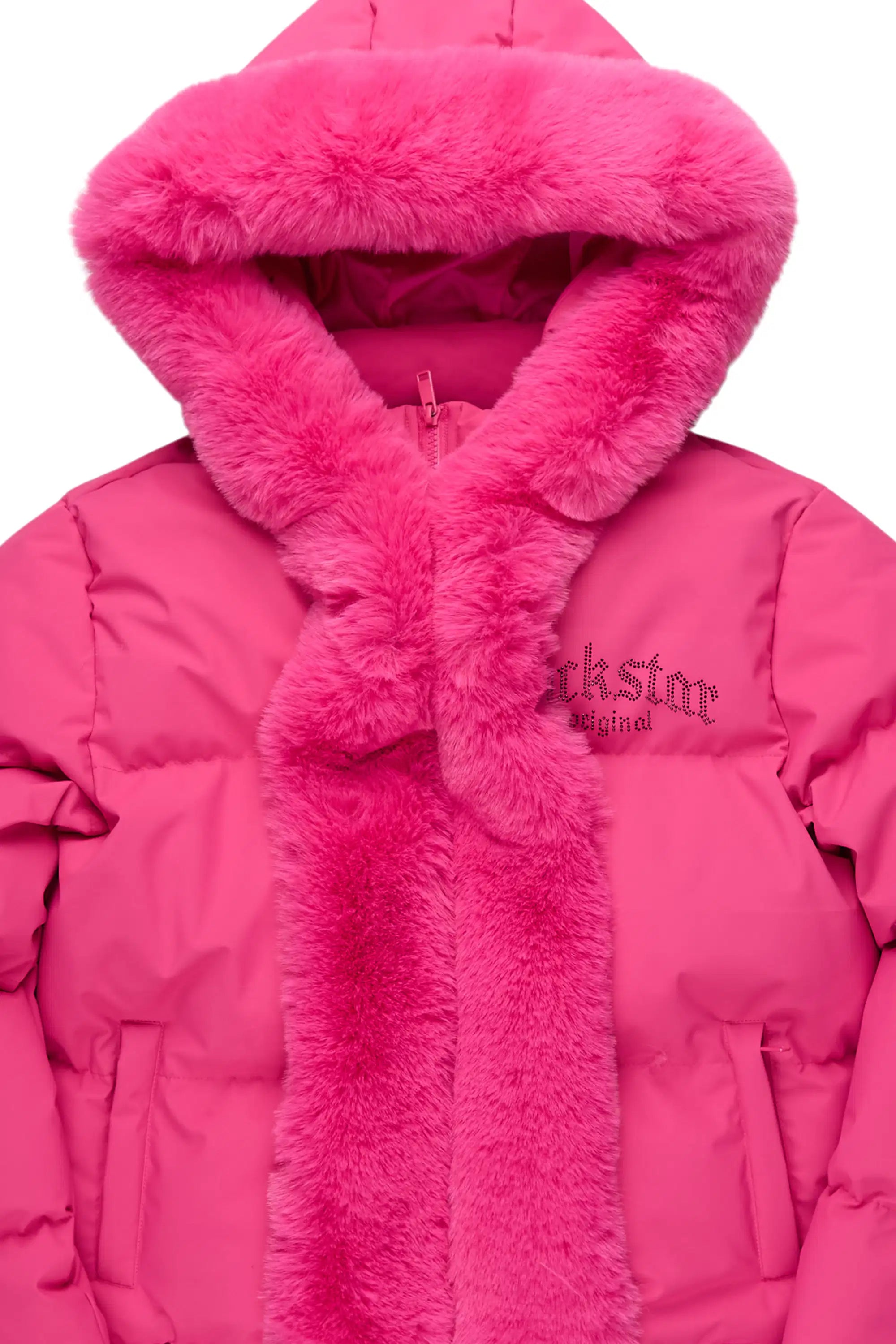 Dontaisha Hot Pink Puffer Jacket With Fur Trim