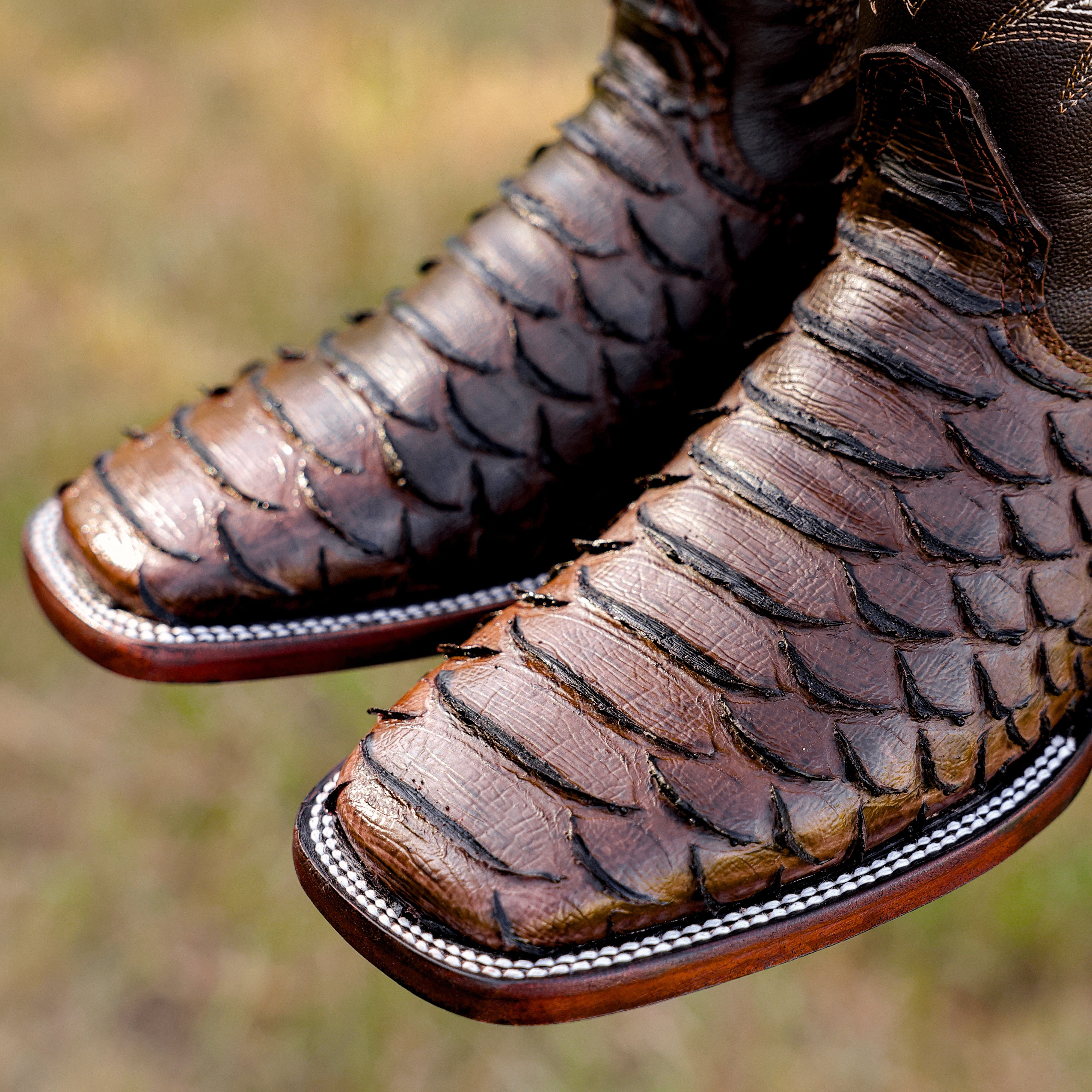 Brown Python Leather Boots - Square Toe