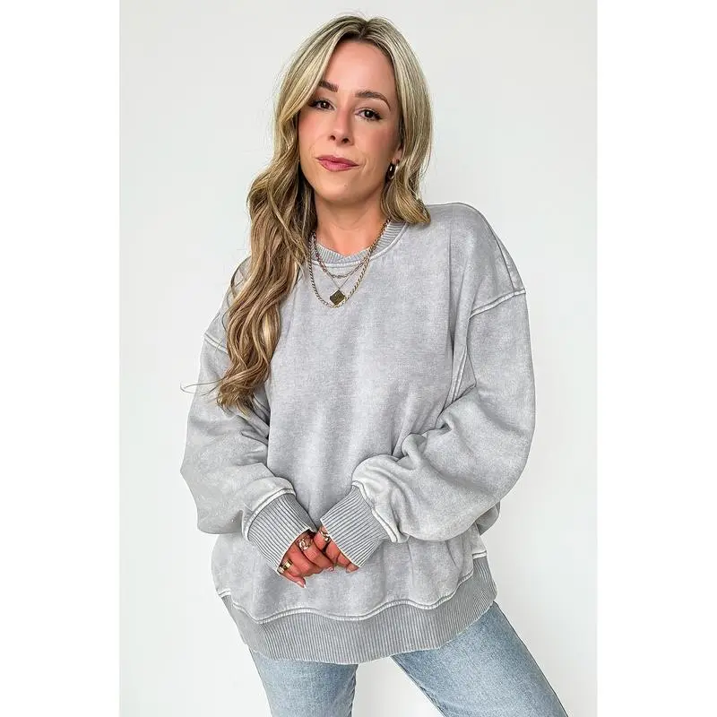Cozy Vibes Acid Wash Oversized Pullover