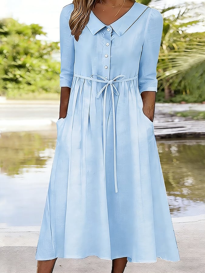 Women's Vintage Design Lace Up Pocket Dress- Fast Shipping