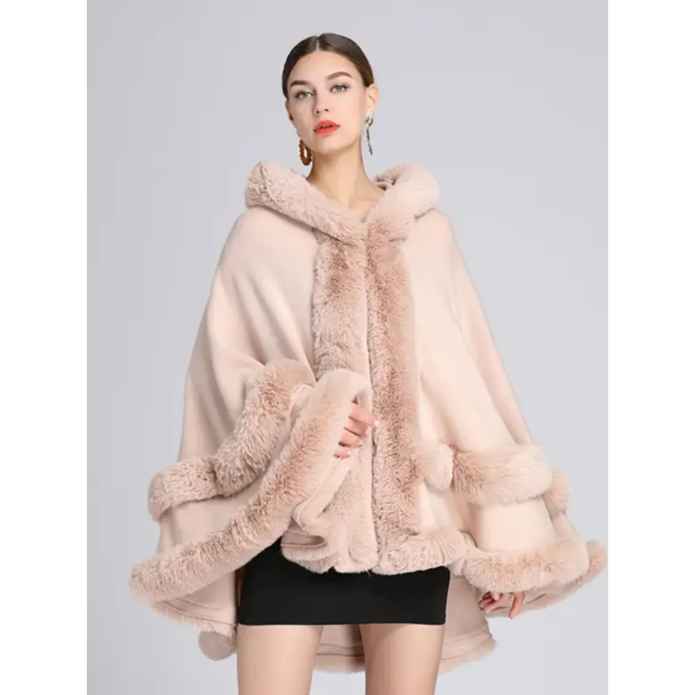 Luxury Faux Fur Hooded Cape Shawl