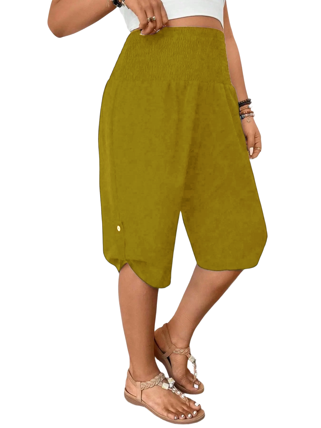 Women's Casual Tummy Control High Waist Fitted Wide Leg Capri Pants