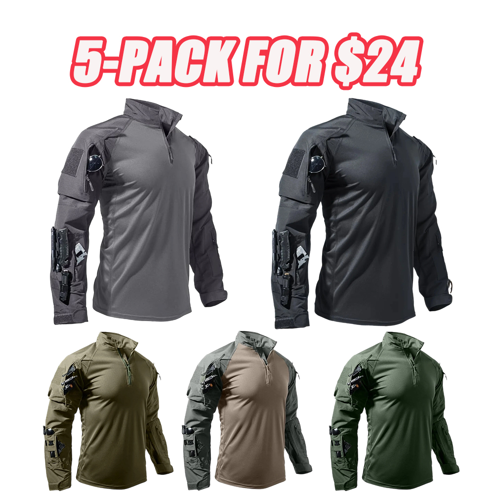 Men's Long-Sleeve Outdoor Jacket, Multi-Pocket Breathable Fabric Sports Training Combat T-Shirt, Durable Scratch-Resistant Workwear, Athletic Techwear. Ideal for Work, Hiking, Running, Fishing, Wilderness Hunting, and Other Activities.