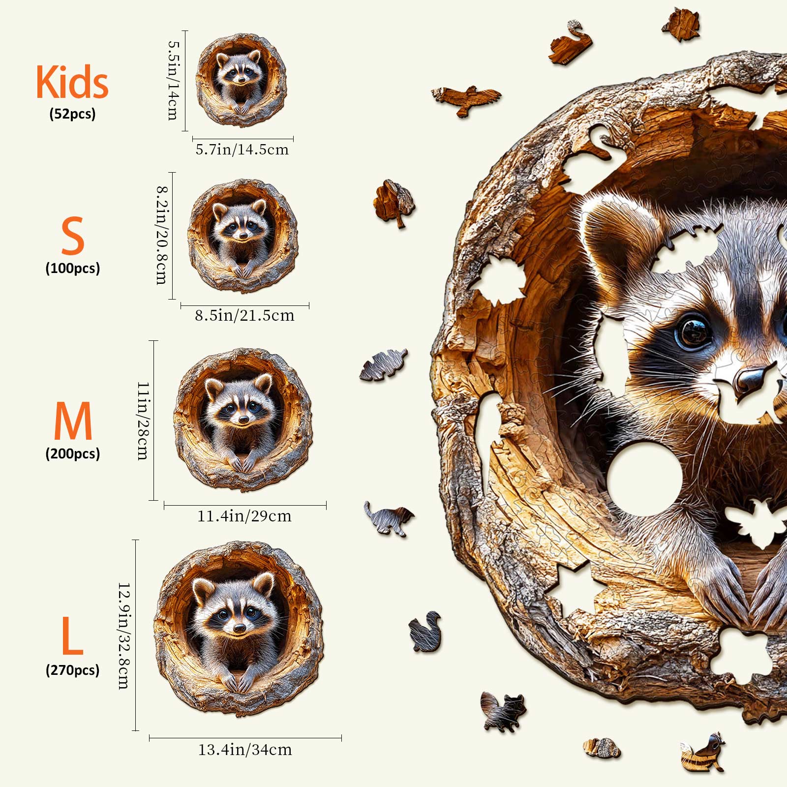 Tree Hole Raccoon-1 Wooden Jigsaw Puzzle