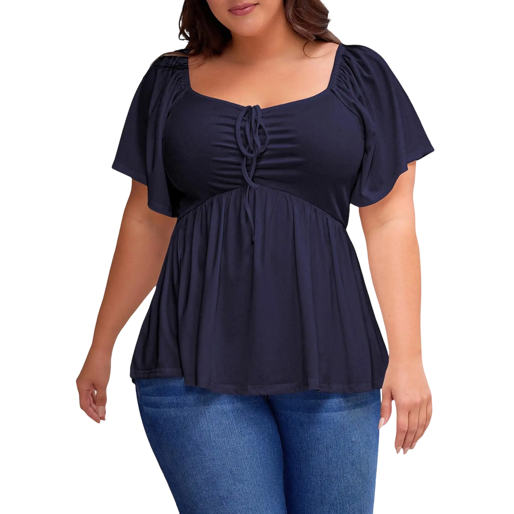 Women Plus Size Sweetheart Neck Short Sleeve Shirred Peplum Blouse Tops Shirts(1X-5X)