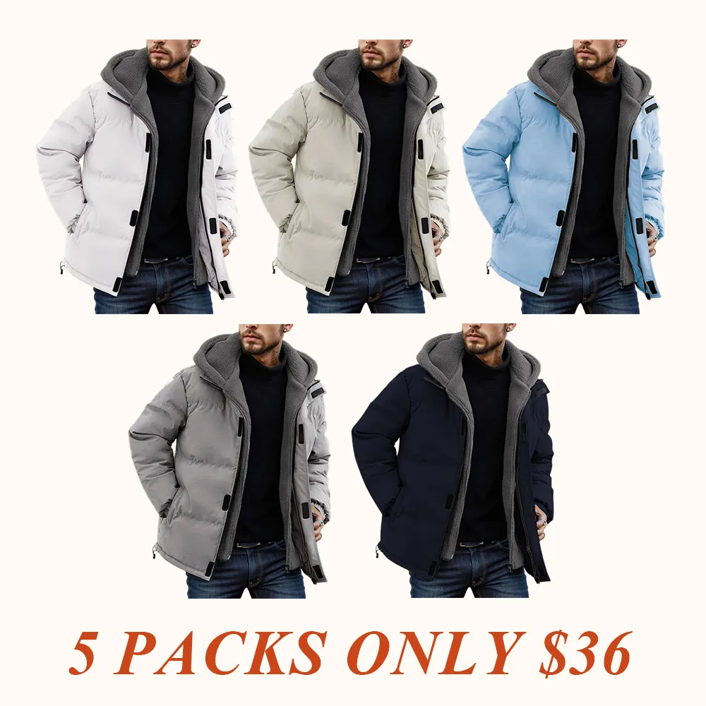 Men's Thickened Windproof Winter Jacket - Cold-Resistant Warm Fleece Lined Hooded Coat