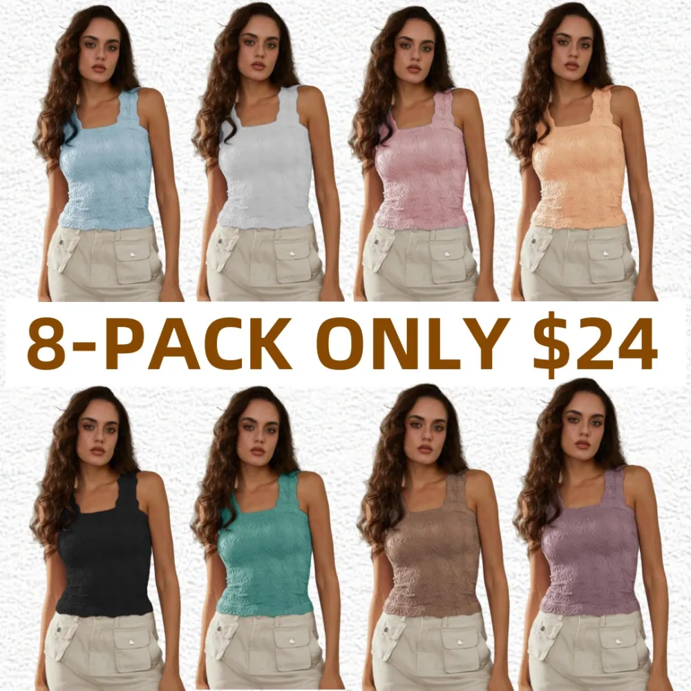 Women's Solid Color Jacquard Square Neck Sports Vest——Sleek, stylish, and sporty(Just $3 Each!)