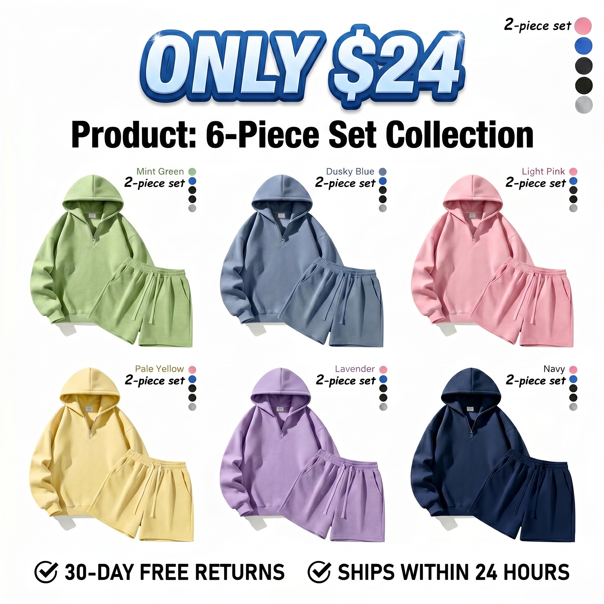 Men's Half-Zip Hooded Sweatshirt and Shorts Two-Piece Set
