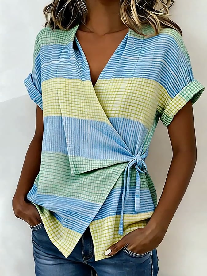 Women's Casual Color Block Print Short-Sleeve Top- Fast Shipping