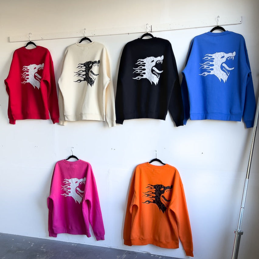 OVERSIZED LUX WAR WOLF CREW NECK - BLUE / WHITE