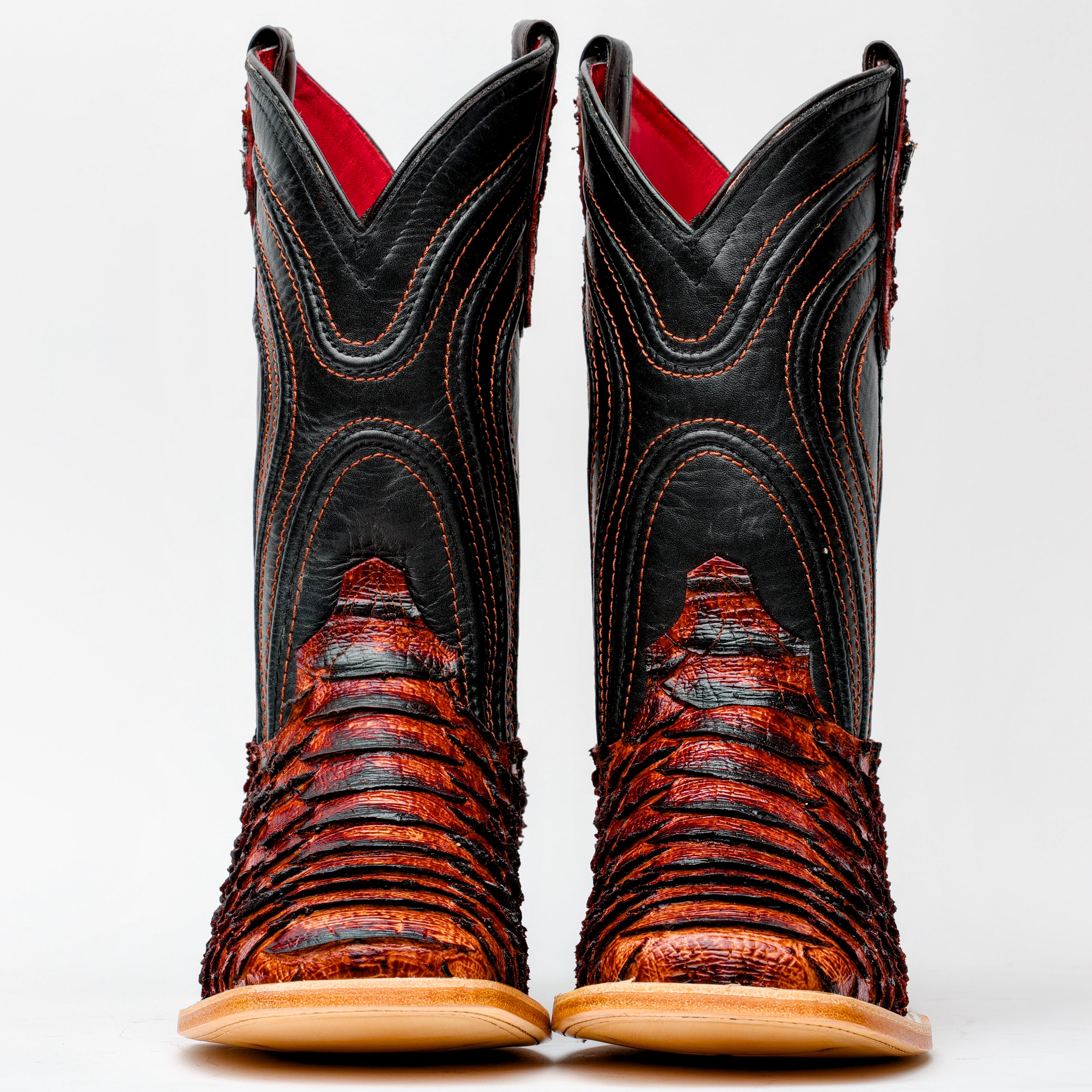 Cognac Jumbo Python Leather Boots - Square Toe
