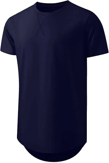 Cotton Hipster Hip Hop Longline Crewneck T-Shirt,Menswear Casual Tshirt Tops