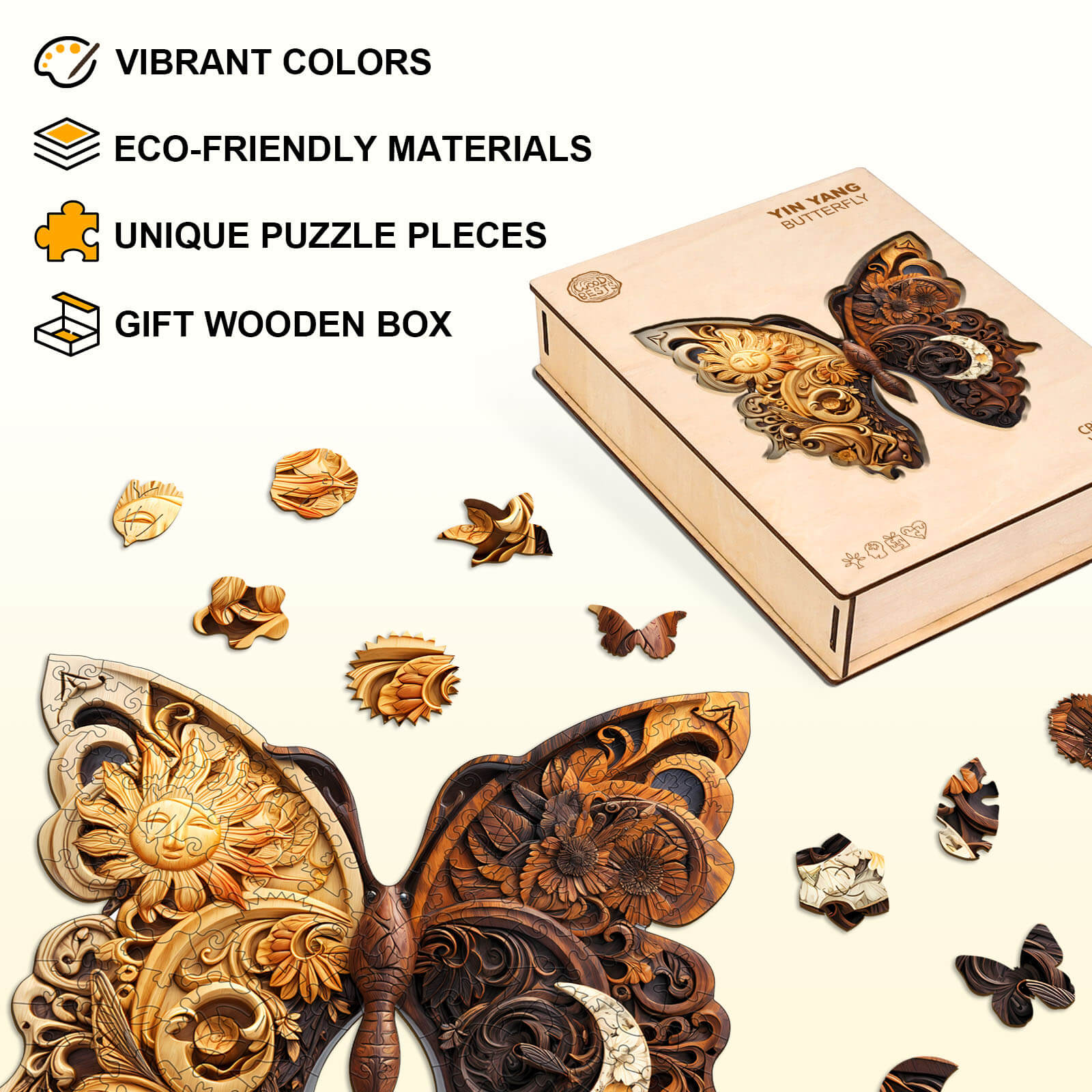 Yin Yang Butterfly Wooden Jigsaw Puzzle