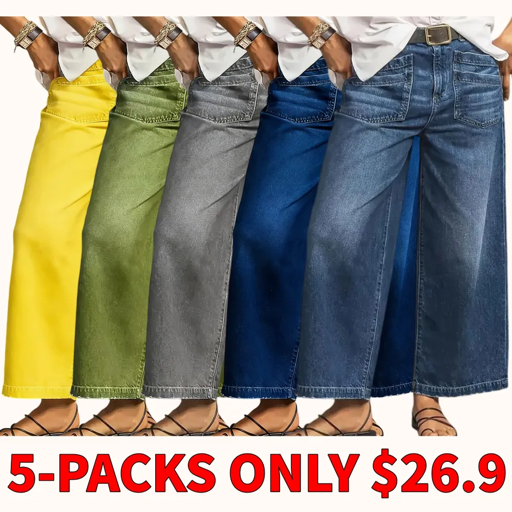 Wide-leg stretch denim jeans - comfortable, soft, and breathable.