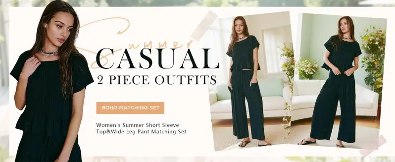 Casual Boho Matching Set Smocked Top & Wide-Leg Pants