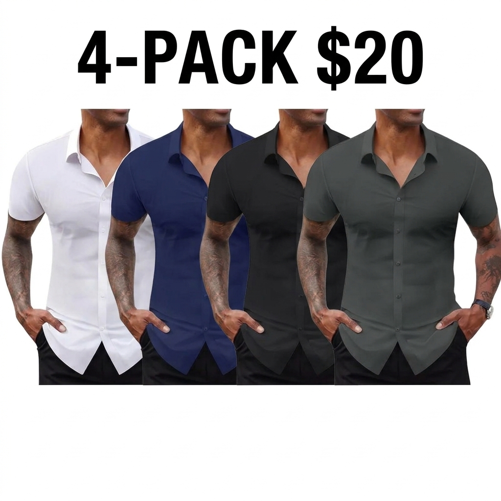 Men's Stretch Dress Shirts Short Sleeve Slim Fit Business Casual Button Down Shirts