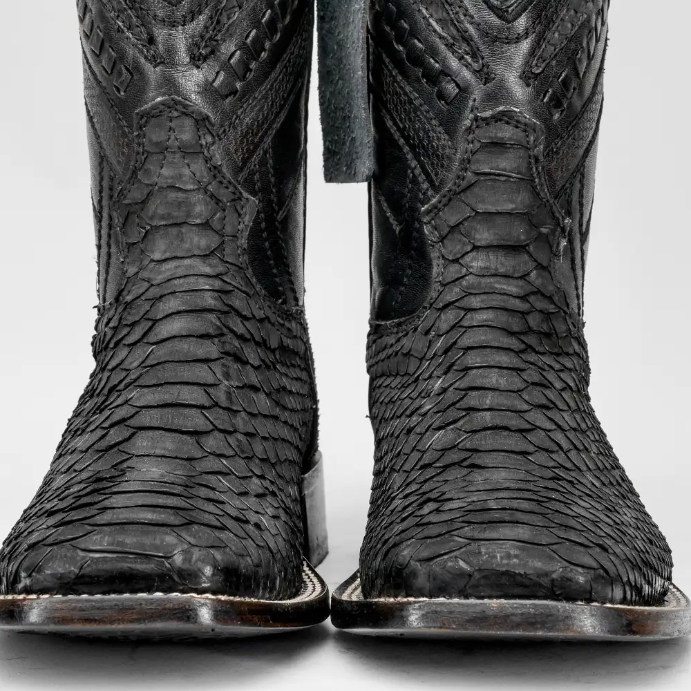 GENUINE Matte Black Python Boots - Square Toe