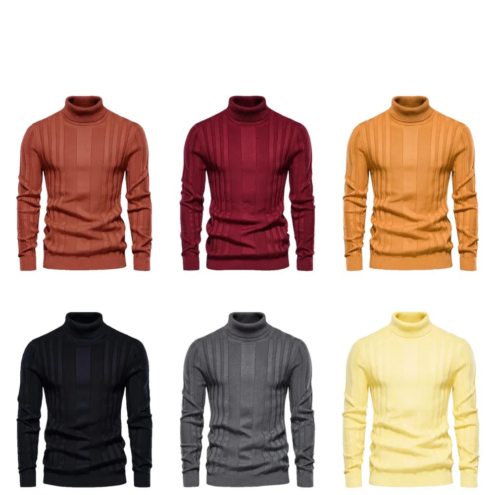 Men's solid-color turtleneck sweater, suitable for autumn and winter wear.