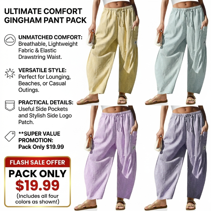 Gingham Wide Leg Harem Pants for Women