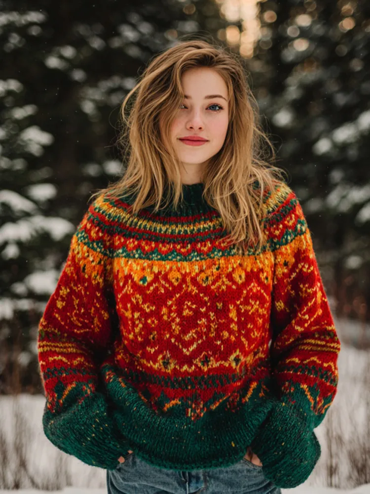 Women's Christmas Fair Isle Vintage Jacquard Knit Sweater