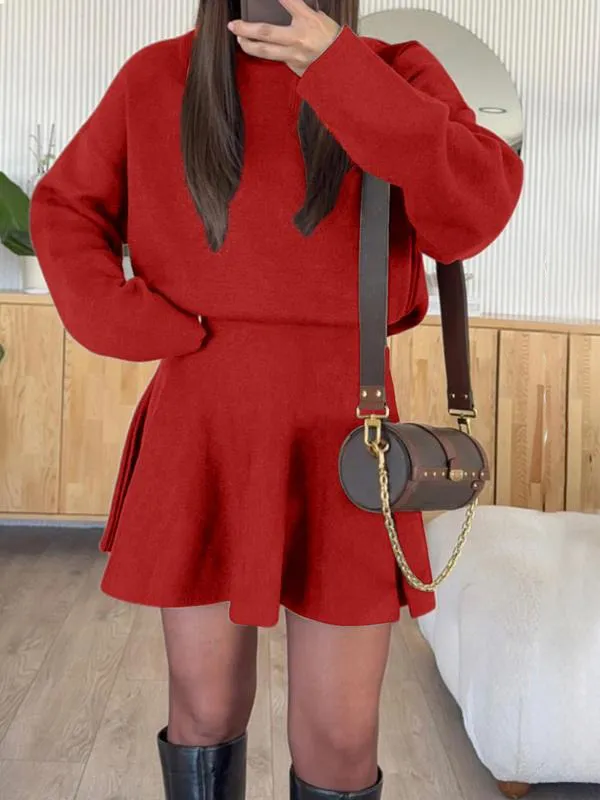 Women's Casual Half-High Neck Long Sleeve Knit Dress