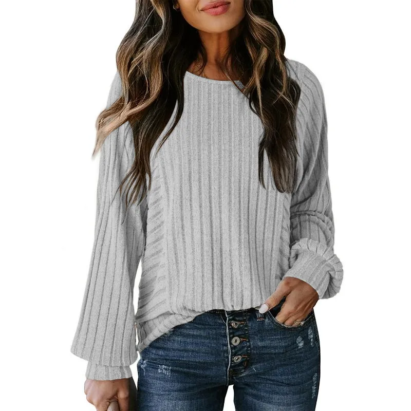 Womens Soft Long Sleeve Crewneck Shirts Fall Casual Loose Fit Knit Tops Blouses