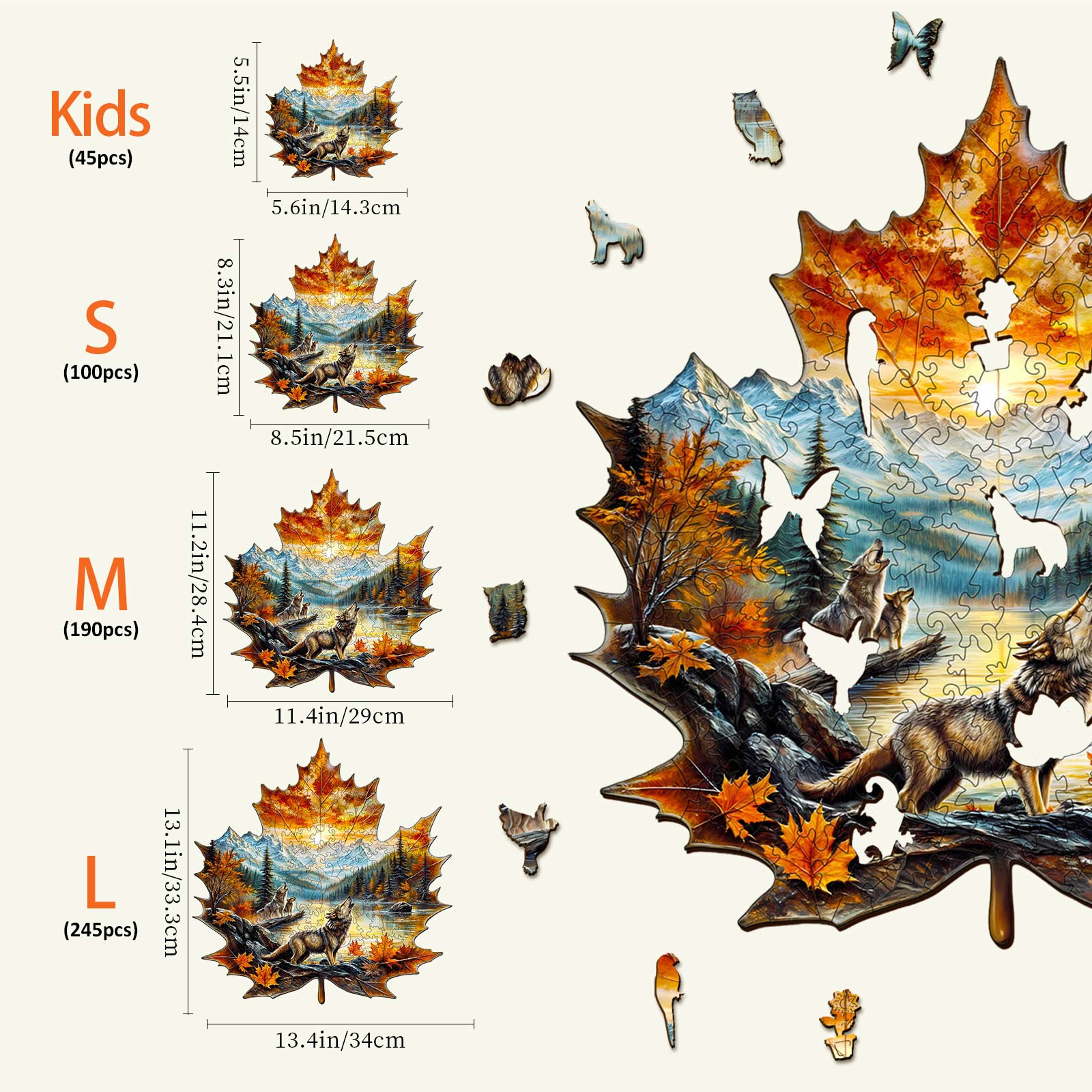 Wolf King autumn Wooden Jigsaw Puzzle