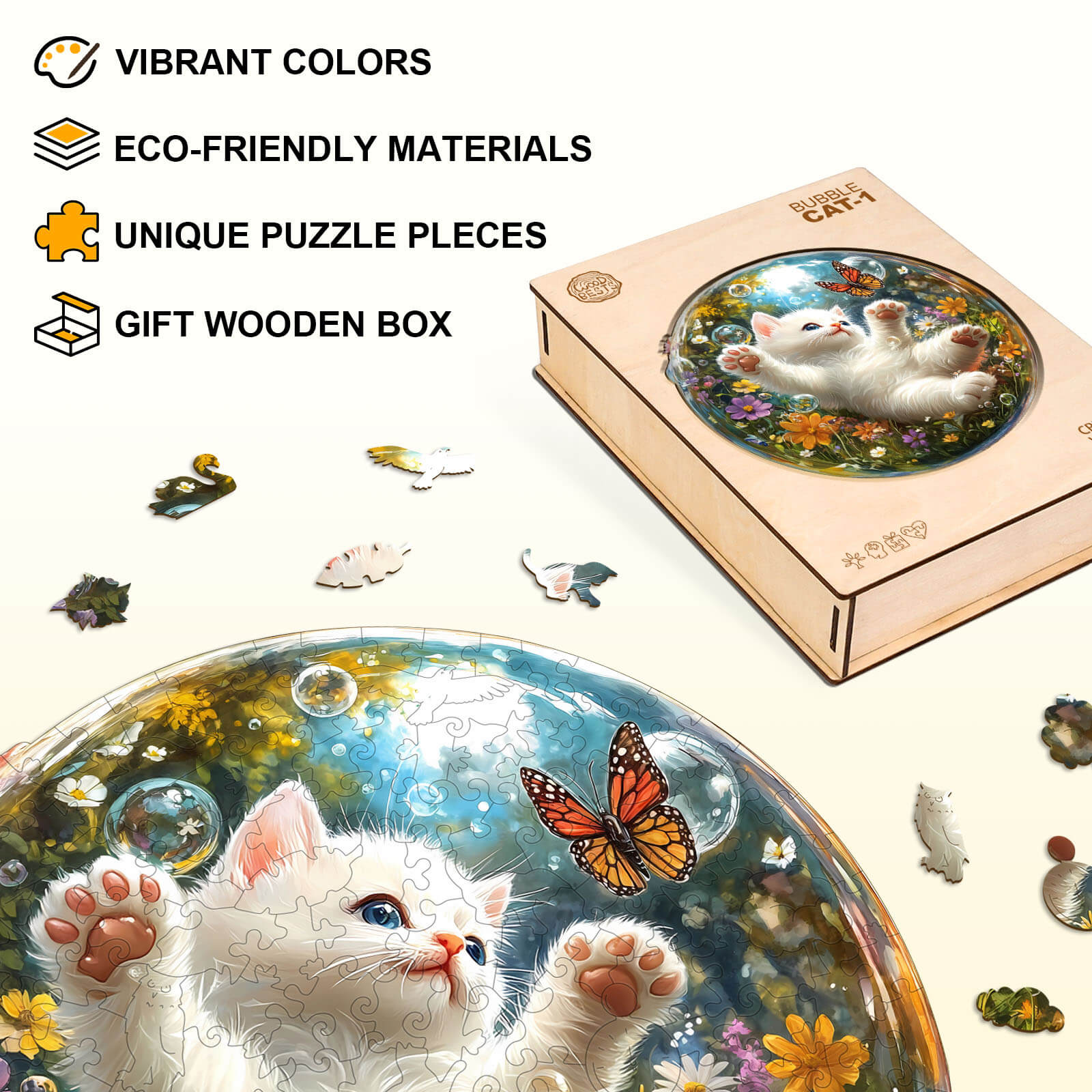 Bubble Cat-1 Wooden Jigsaw Puzzle