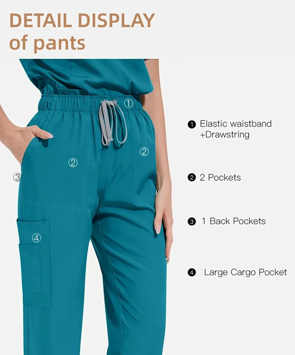 Ladies Healthcare Scrub Set with Multi-Pockets, Breathable Quick-Dry Wrinkle-Resistant Fabric