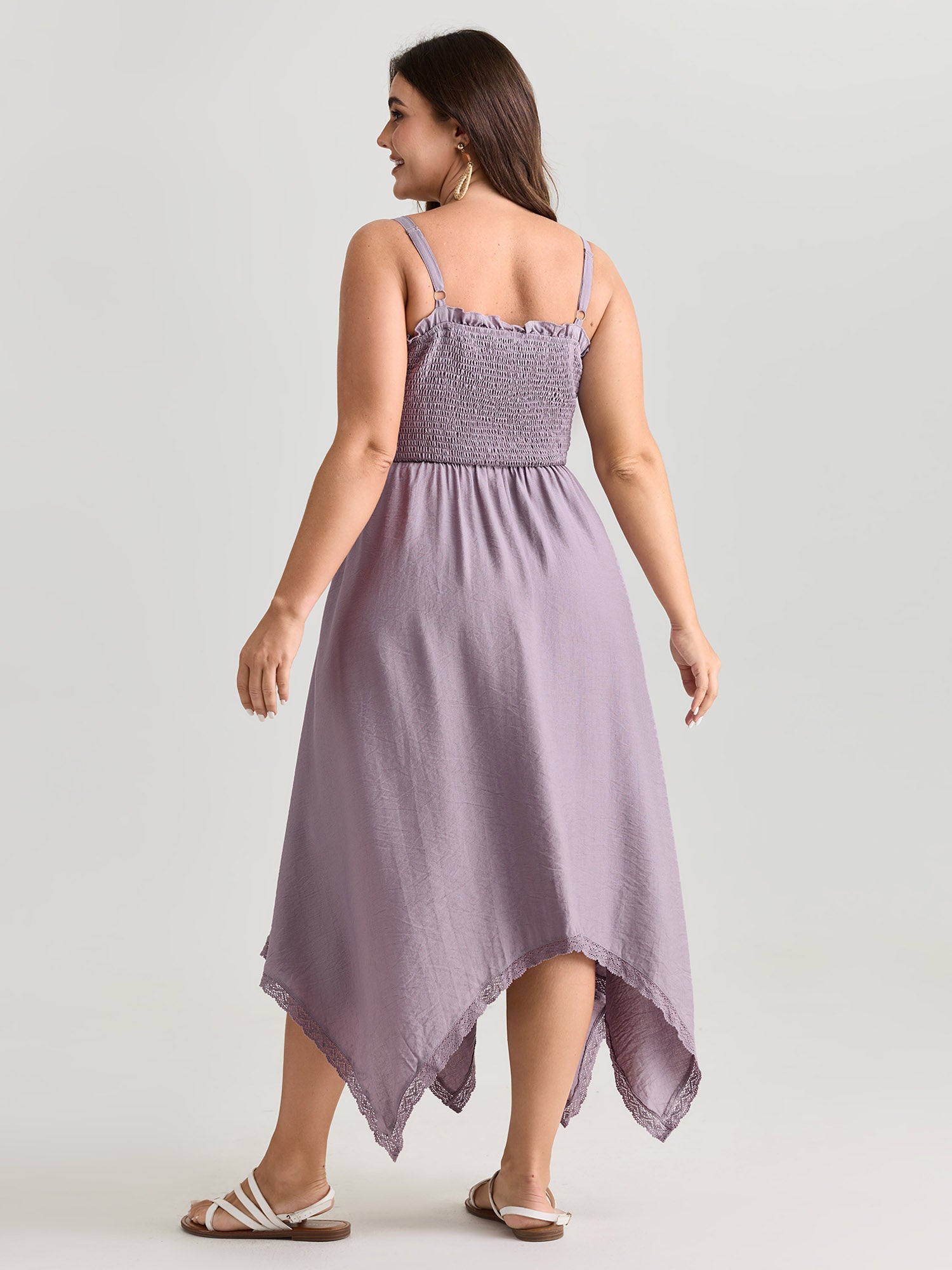 Shirred Handkerchief Hem Maxi Dress